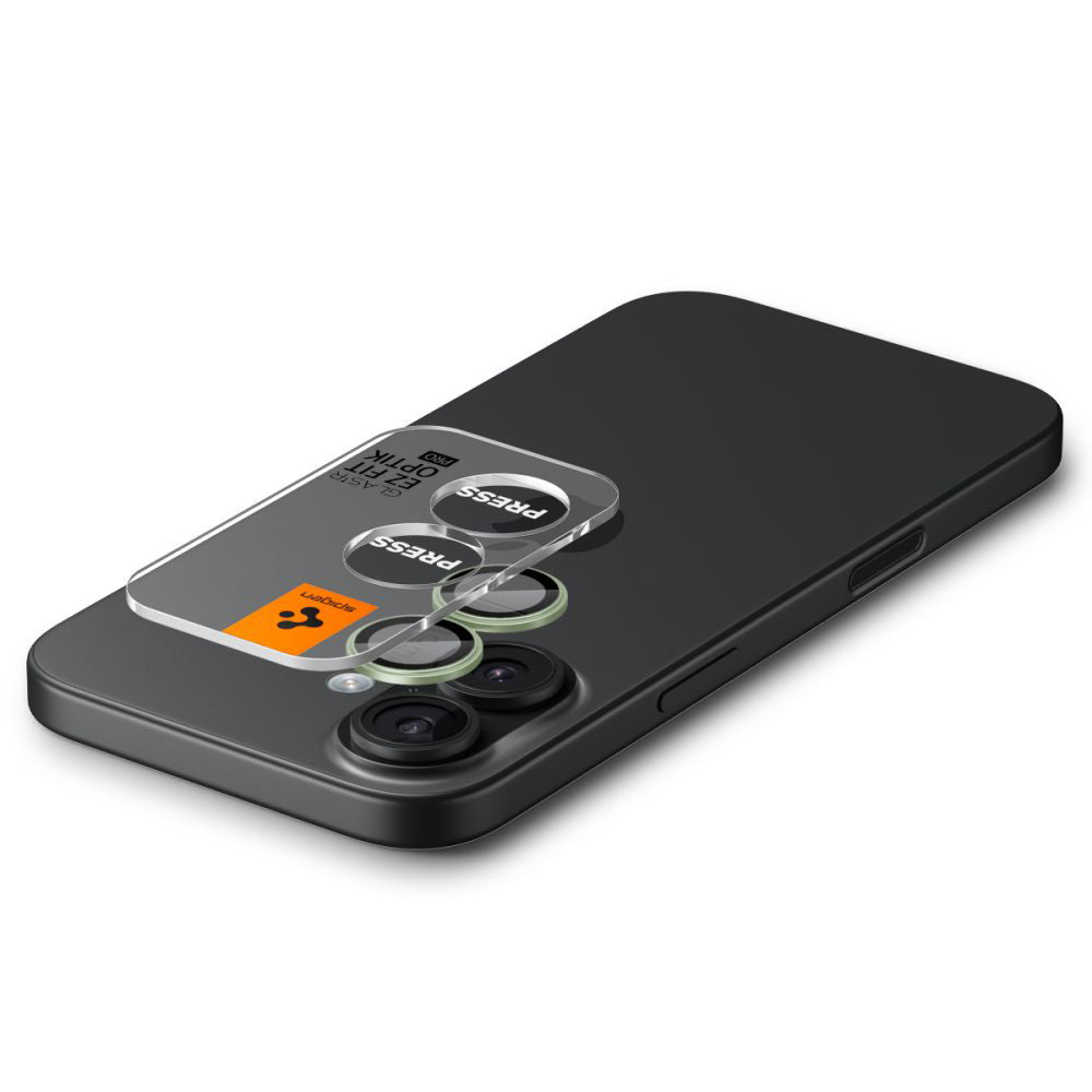 Película Protetora de Câmera Traseira Spigen GlastR EZ FIT Optik Pro para Apple iPhone 17 / 16 Plus / 16, Vidro Temperado, Conjunto de 2 Peças, Verde AGL10128