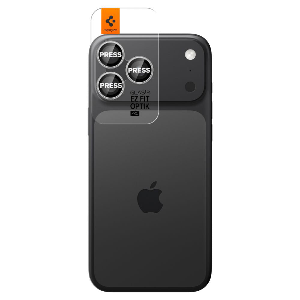 Película Protetora de Câmera Traseira Spigen GlastR EZ FIT Optik Pro para Apple iPhone 17 Pro Max / 17 Pro, Vidro Temperado, Conjunto de 2 peças, Prateada