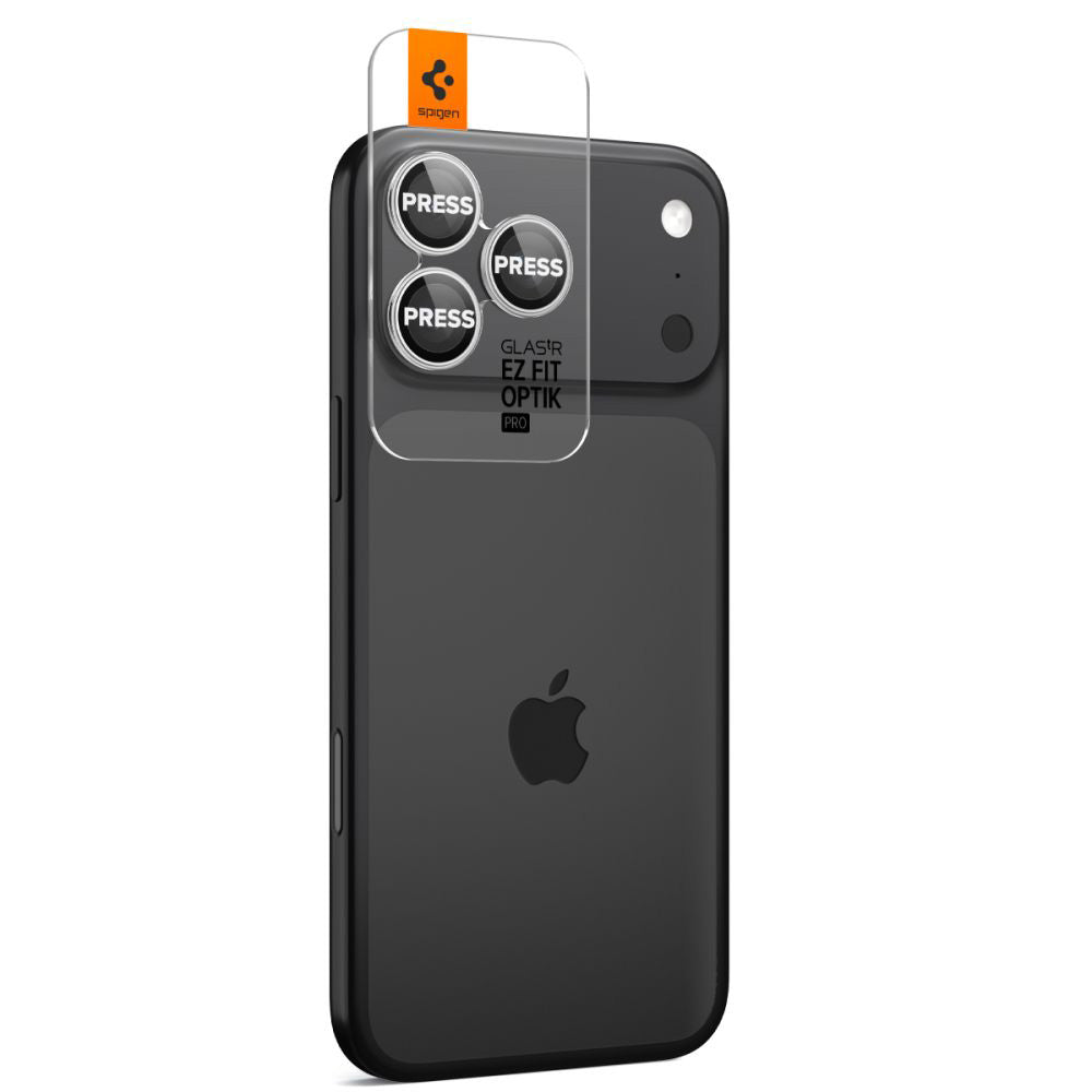 Película Protetora de Câmera Traseira Spigen GlastR EZ FIT Optik Pro para Apple iPhone 17 Pro Max / 17 Pro, Vidro Temperado, Conjunto de 2 peças, Prateada