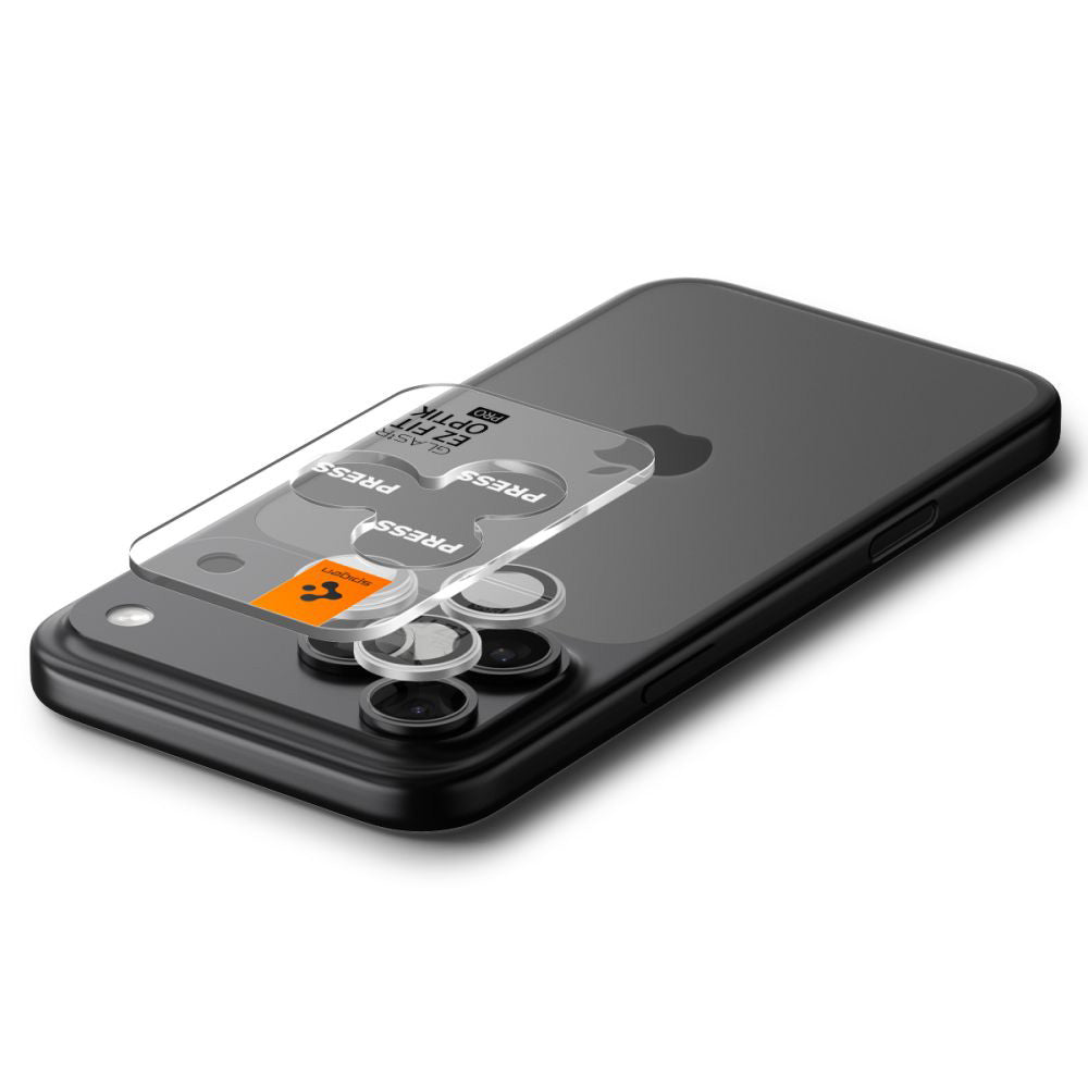 Película Protetora de Câmera Traseira Spigen GlastR EZ FIT Optik Pro para Apple iPhone 17 Pro Max / 17 Pro, Vidro Temperado, Conjunto de 2 peças, Prateada