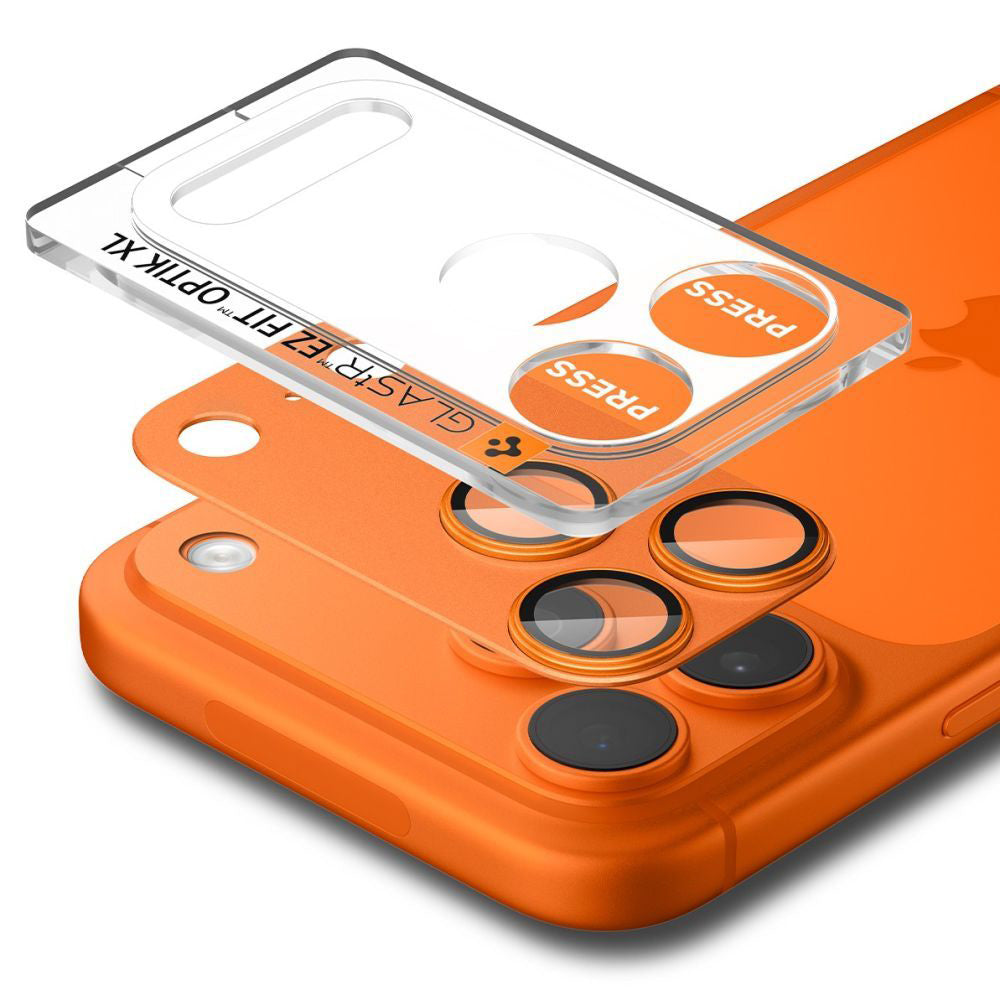 Película Protetora de Câmera Traseira Spigen GlastR EZ FIT Optik Pro XL para Apple iPhone 17 Pro, Vidro Temperado, Laranja AGL10645