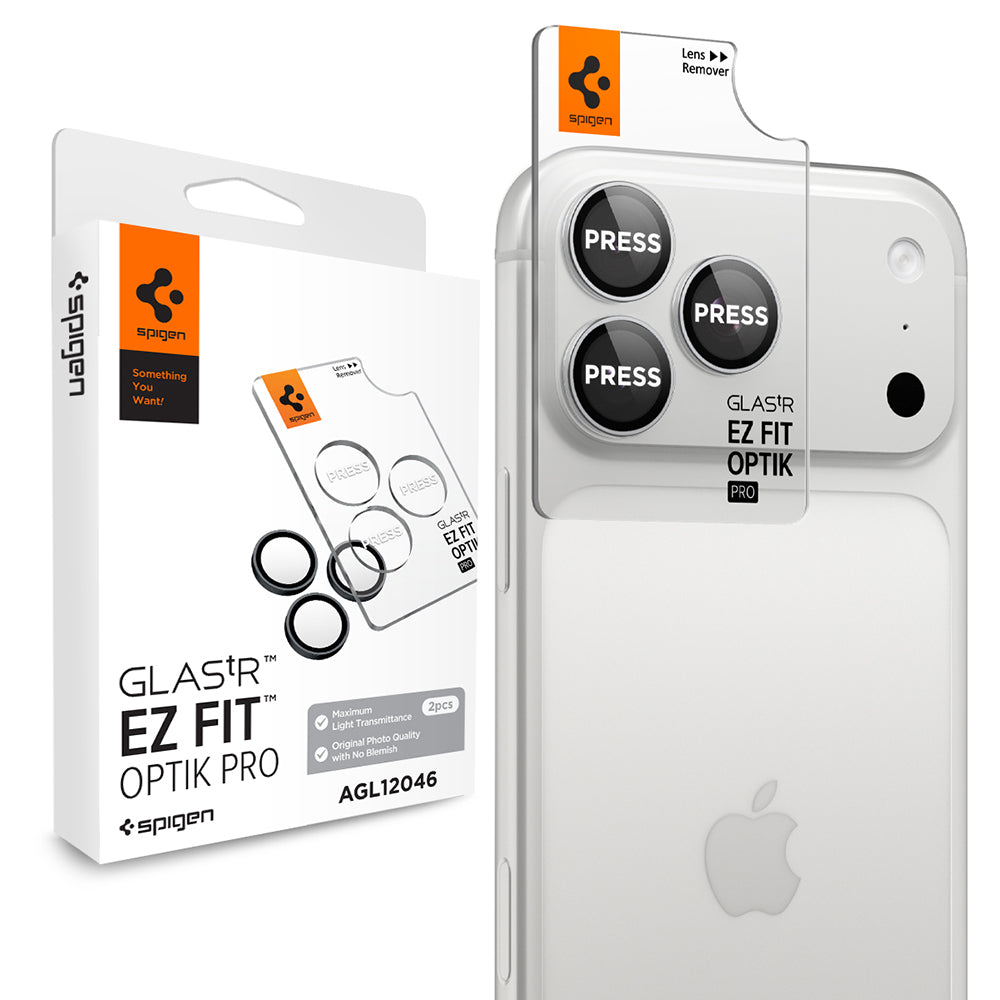 Película protetora para Câmara Traseira Spigen GlastR EZ FIT Optik Pro para Apple iPhone 18 Pro / 18 Pro Max, Vidro Temperado, Conjunto de 2 peças, Prateado