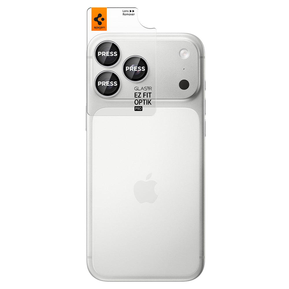 Película protetora para Câmara Traseira Spigen GlastR EZ FIT Optik Pro para Apple iPhone 18 Pro / 18 Pro Max, Vidro Temperado, Conjunto de 2 peças, Prateado