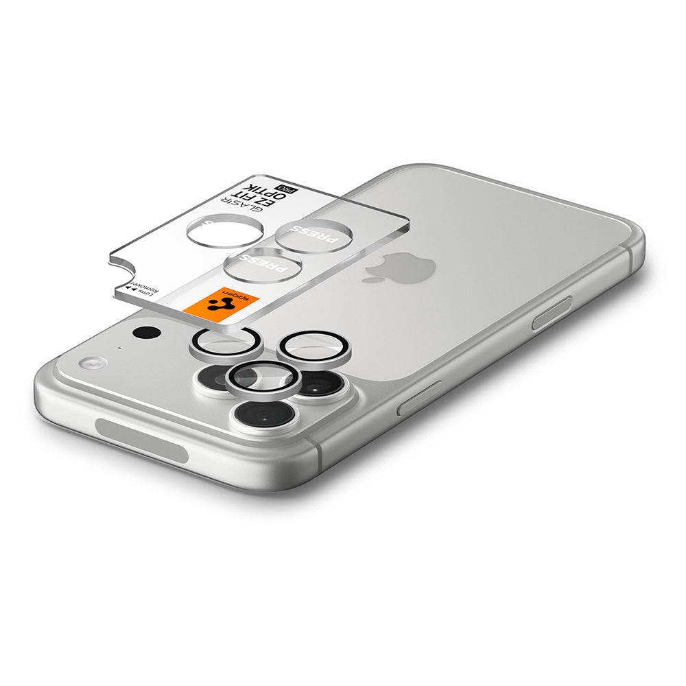 Película protetora para Câmara Traseira Spigen GlastR EZ FIT Optik Pro para Apple iPhone 18 Pro / 18 Pro Max, Vidro Temperado, Conjunto de 2 peças, Prateado