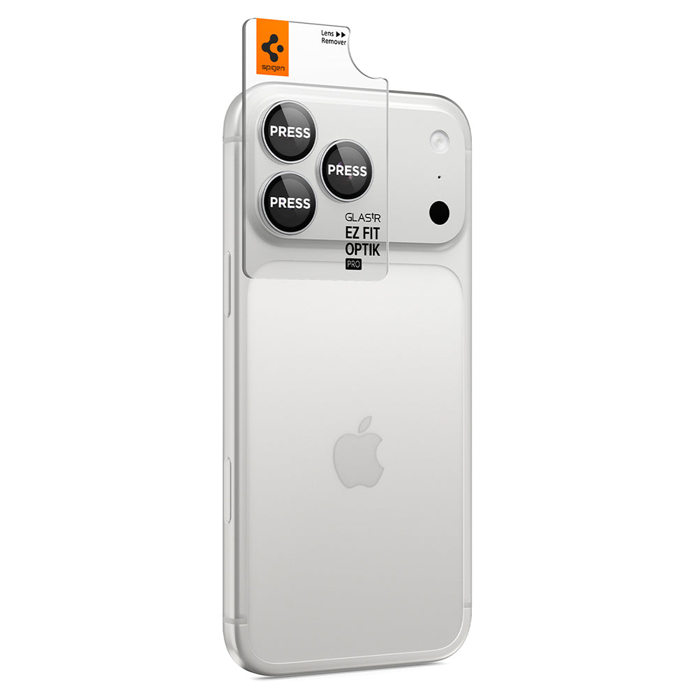 Película protetora para Câmara Traseira Spigen GlastR EZ FIT Optik Pro para Apple iPhone 18 Pro / 18 Pro Max, Vidro Temperado, Conjunto de 2 peças, Prateado