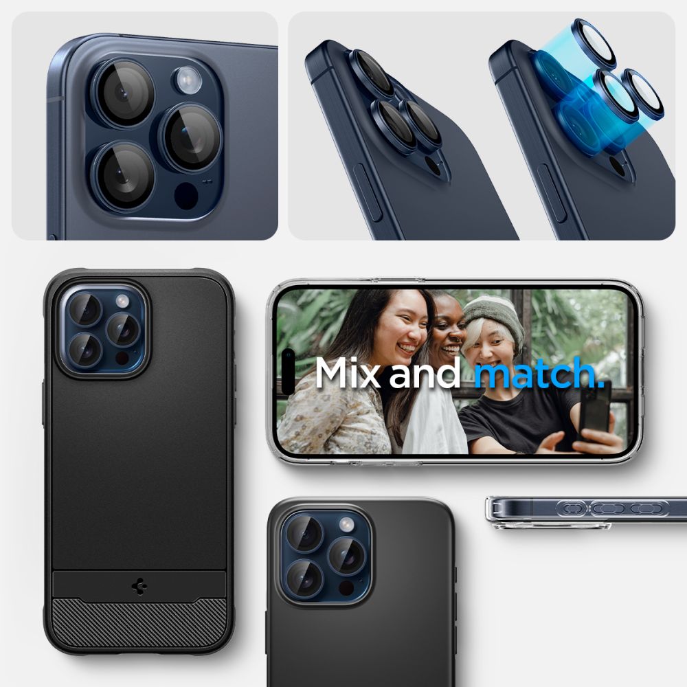 Película Protetora de Câmera Traseira Spigen GlastR EZ FIT Optik Pro para Apple iPhone 16 Pro Max / 16 Pro, Vidro Temperado, Conjunto de 2 Peças, Azul.