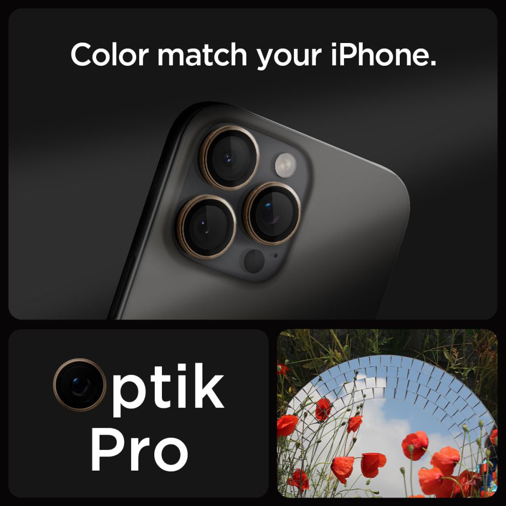 Película Protetora de Câmera Traseira Spigen GlastR EZ FIT Optik Pro para Apple iPhone 16 Pro, Vidro Temperado, Conjunto de 2 peças, Bronze AGL08862