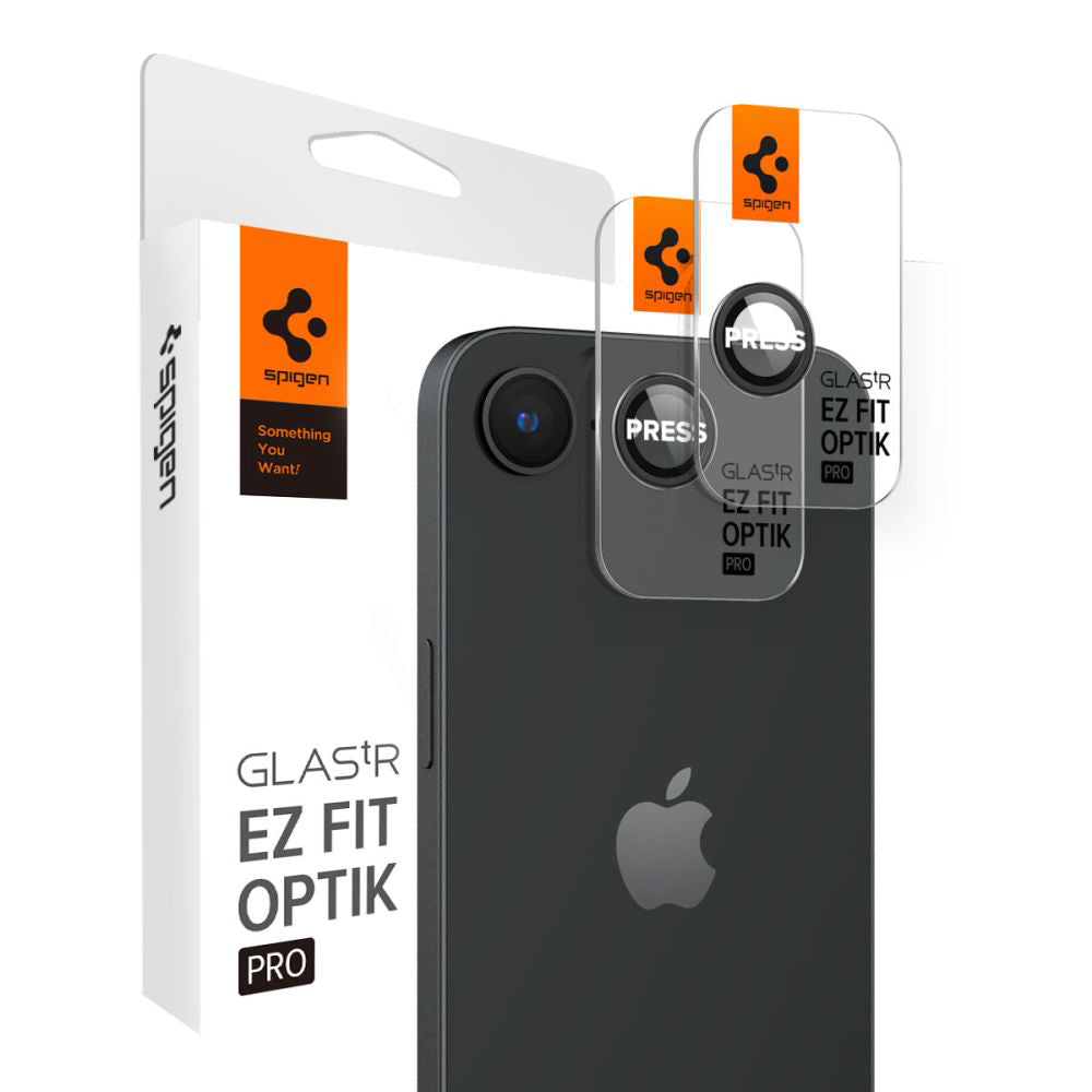 Película Protetora de Câmera Traseira Spigen GlastR EZ FIT Optik Pro para Apple iPhone 17e / 16e, Vidro Temperado, Conjunto de 2 Peças, Preta AGL09279