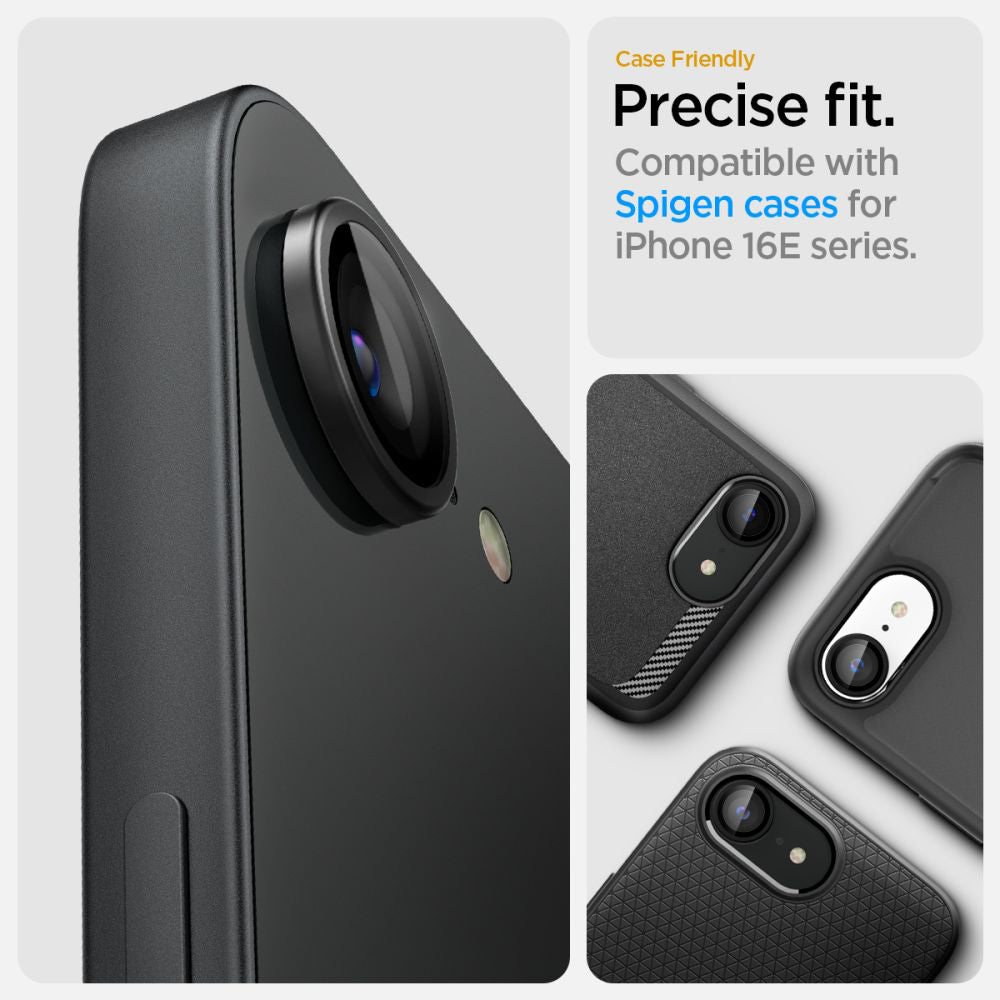 Película Protetora de Câmera Traseira Spigen GlastR EZ FIT Optik Pro para Apple iPhone 17e / 16e, Vidro Temperado, Conjunto de 2 Peças, Preta AGL09279