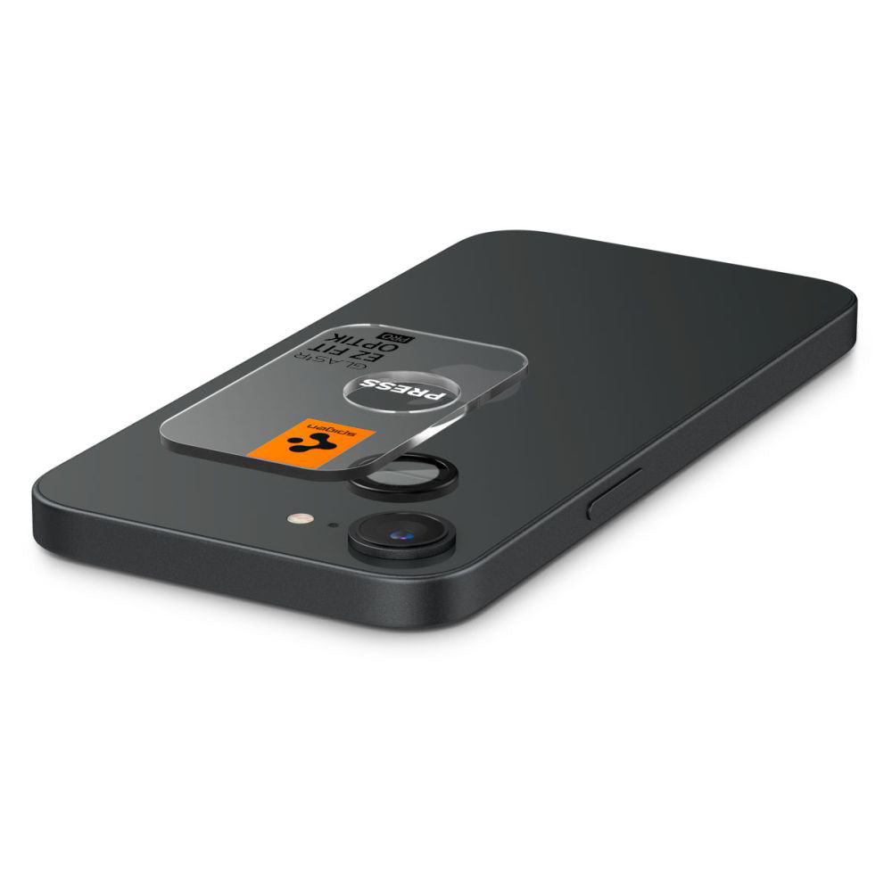 Película Protetora de Câmera Traseira Spigen GlastR EZ FIT Optik Pro para Apple iPhone 17e / 16e, Vidro Temperado, Conjunto de 2 Peças, Preta AGL09279