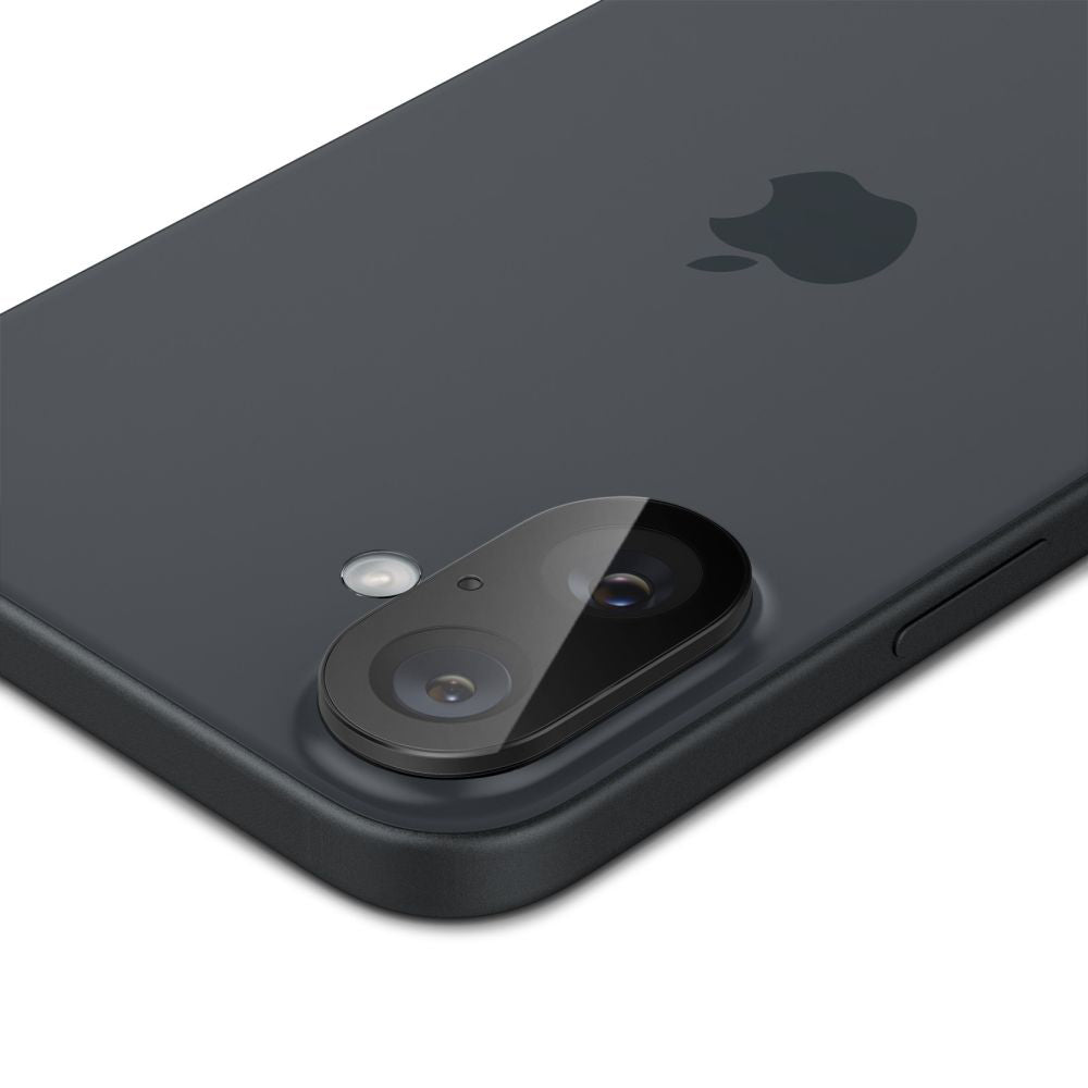 Película Protetora de Câmera Traseira Spigen GlastR Optik para Apple iPhone 16 Plus / 16, Vidro Temperado, Conjunto de 2 Peças, Preta AGL07922