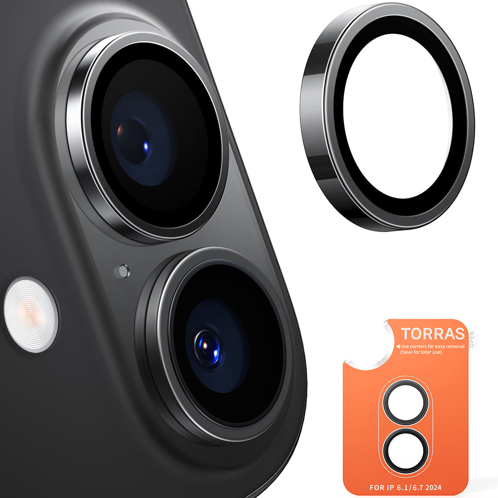 Película Protetora de Câmera Traseira Torras Lensguard para Apple iPhone 16 Plus / 16, Vidro Temperado, Preta