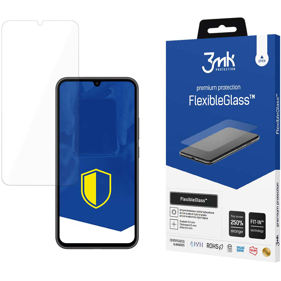 Película protetora de ecrã 3MK FlexibleGlass para Samsung Galaxy A34 A346, Vidro Flexível, Cola Total