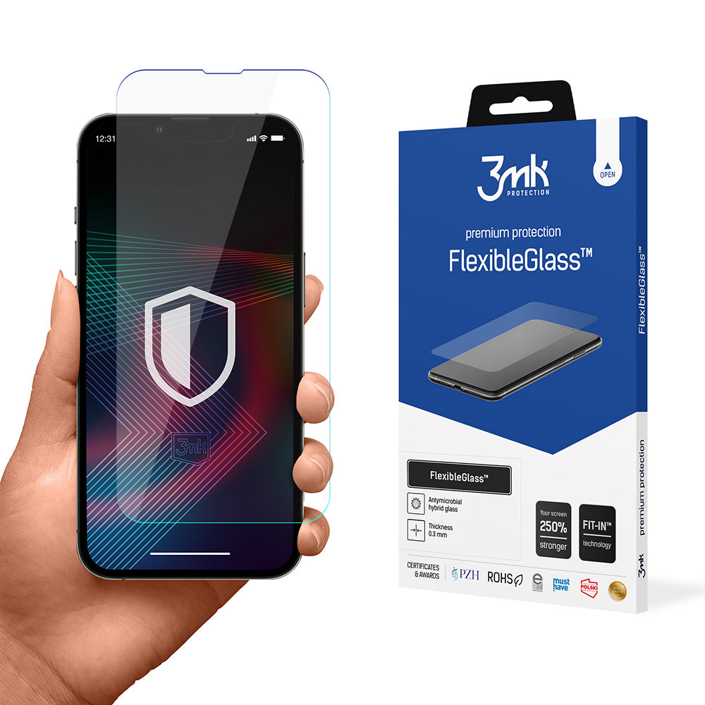 Película protetora de ecrã 3MK FlexibleGlass para Apple iPhone 14 Pro / 14, Vidro Flexível, Cola Total