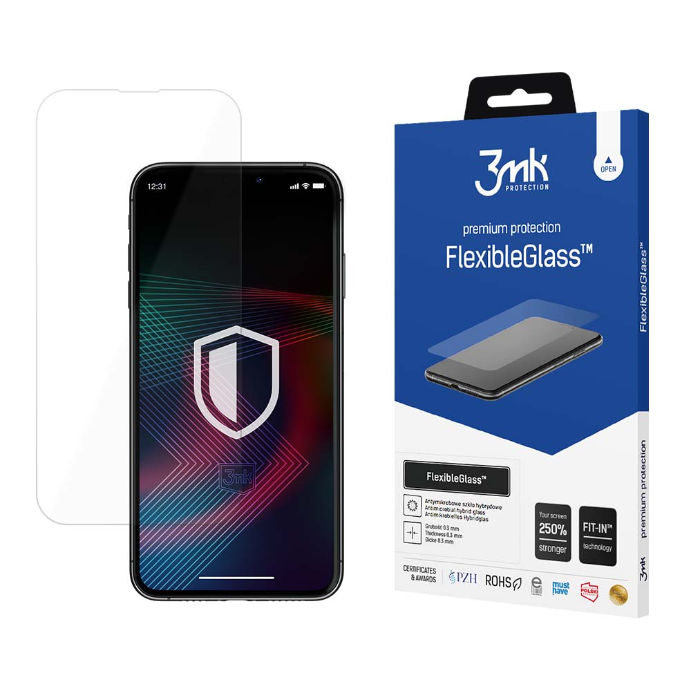 Película protetora de ecrã 3MK FlexibleGlass para Apple iPhone 14 Plus / 14 Pro Max, Vidro Flexível, Cola Total