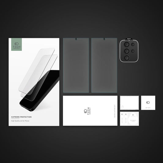 Película protetora do ecrã traseiro e da câmara Tech-Protect Supreme para Samsung Galaxy S24 Ultra S928, proteção de vidro, cola total, conjunto de 3 peças, 2,5D