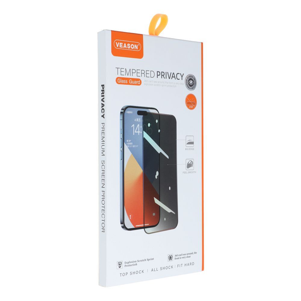 Protetor de ecrã Privacy Veason para Apple iPhone 15, vidro protegido, cola total, 6D