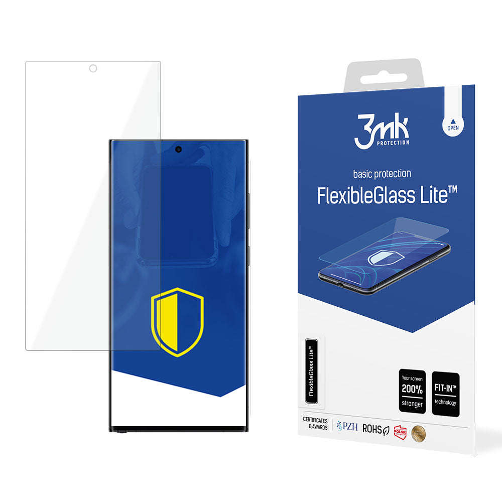 Película protetora de ecrã 3MK FlexibleGlass Lite para Samsung Galaxy S24 Ultra S928, Vidro Flexível, Cola Total