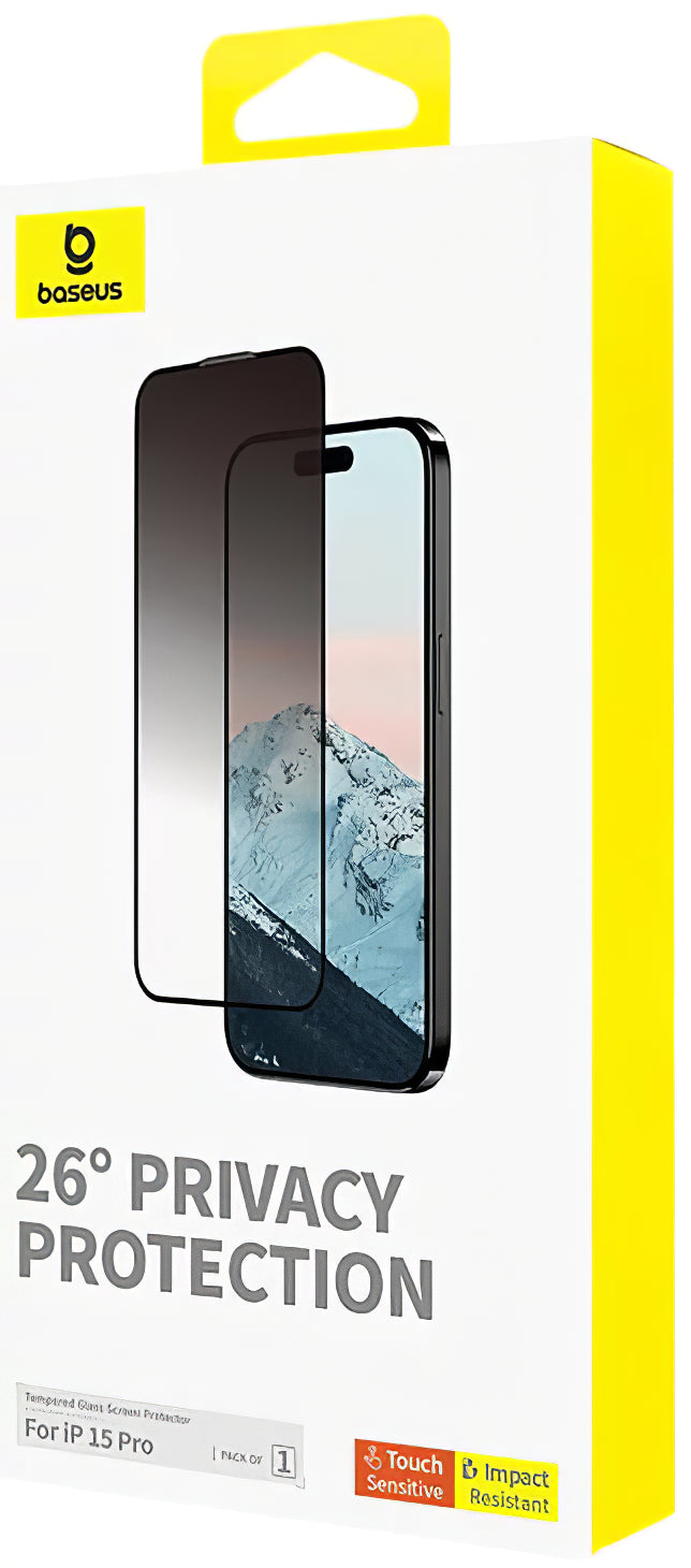 Protetor de ecrã privado Baseus Diamond para Apple iPhone 15 Pro, Vidro de proteção, Cola total P60057405203-01