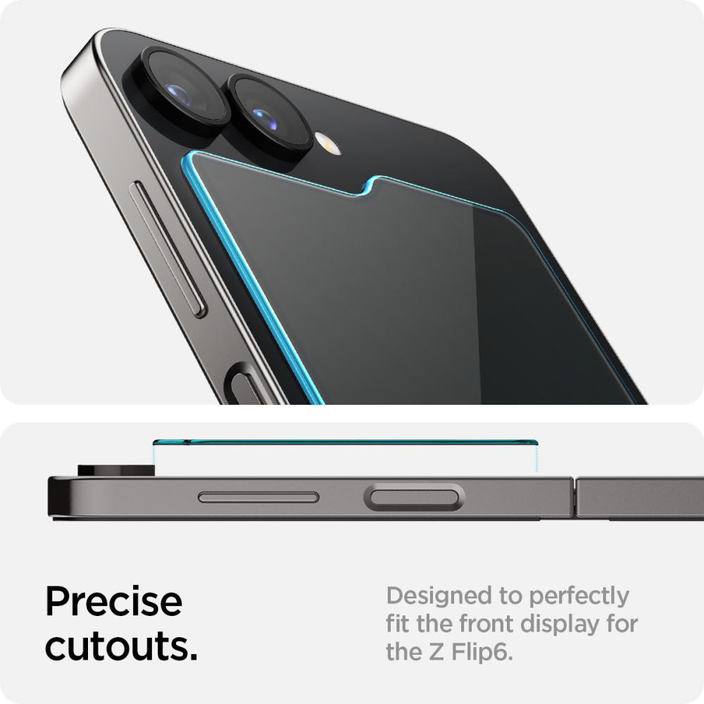 Película Protetora de Ecrã Exterior Spigen GlastR EZ FIT para Samsung Galaxy Z Flip6 F741, Vidro Temperado, Colagem Total, Conjunto de 2 peças AGL07972