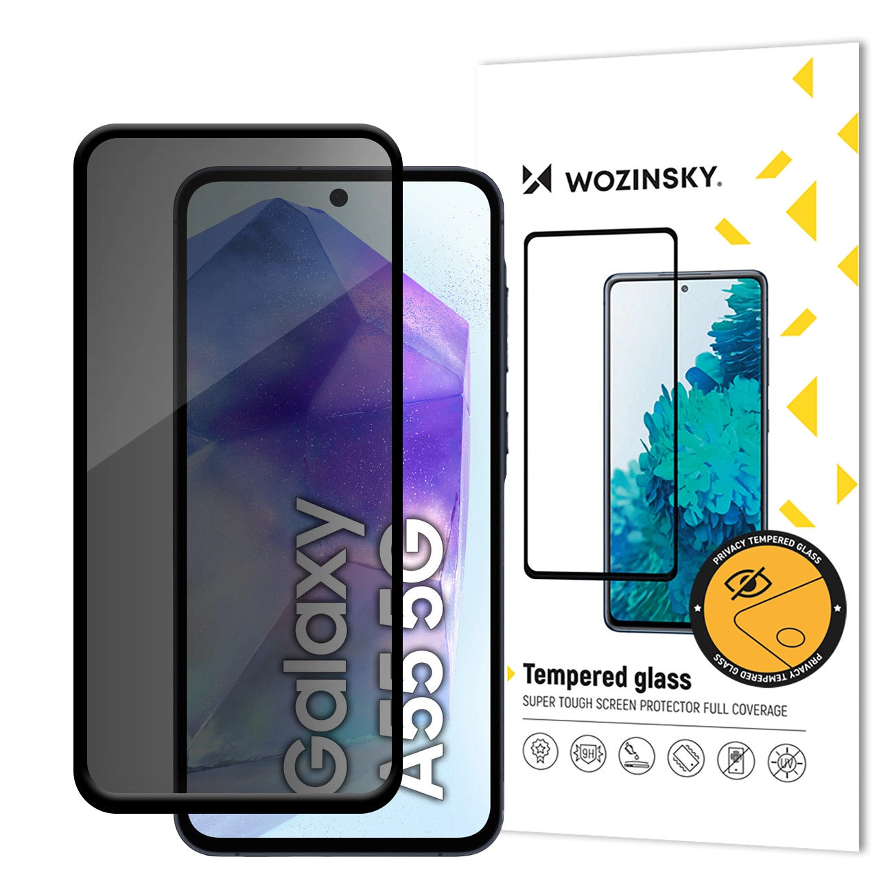 Película protetora de ecrã Privacy WZK AntiSpy para Samsung Galaxy A55 5G A556, Vidro Temperado, Cola Total