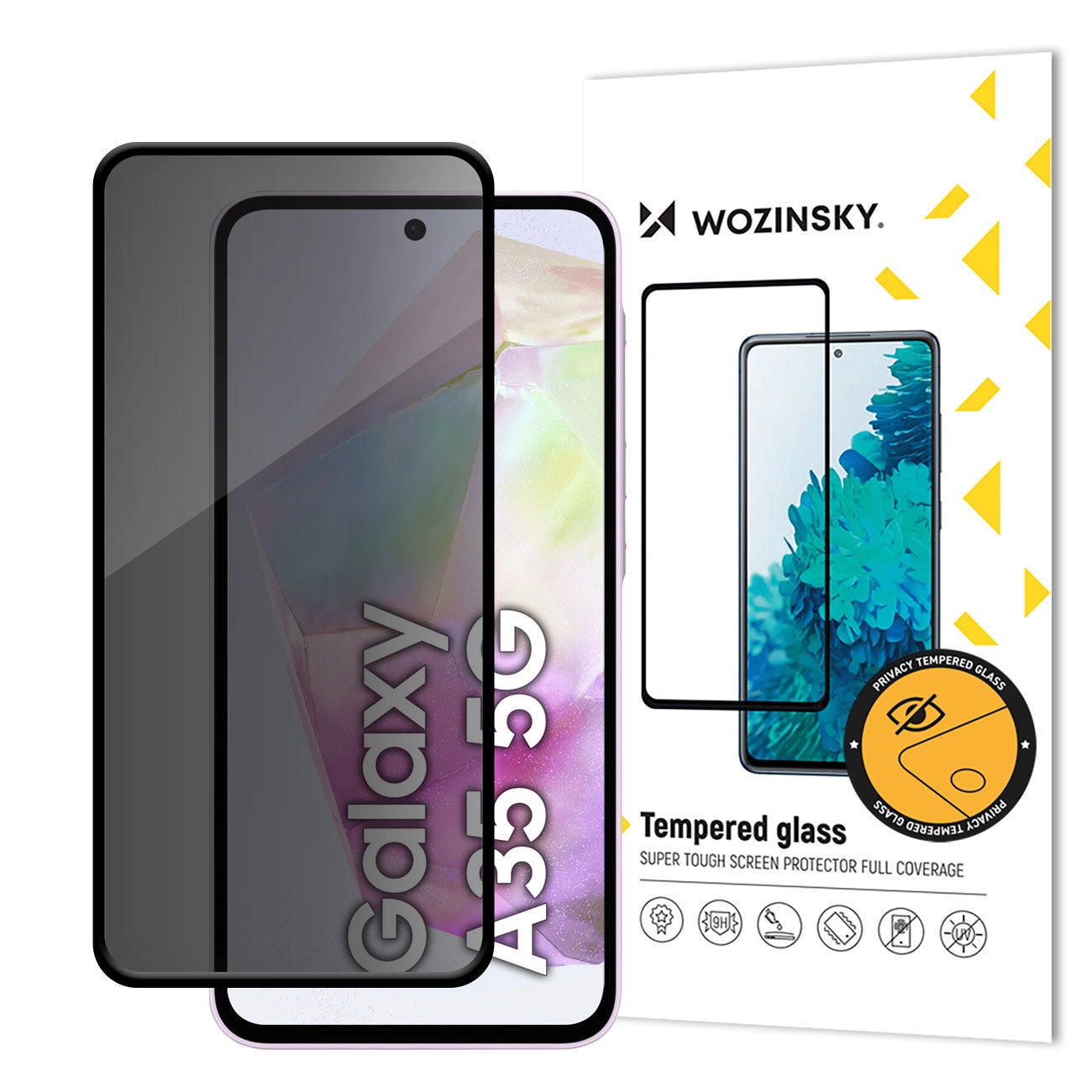 WZK AntiSpy Privacy Screen Protetor para Samsung Galaxy A35 5G A356, vidro de proteção, cola total