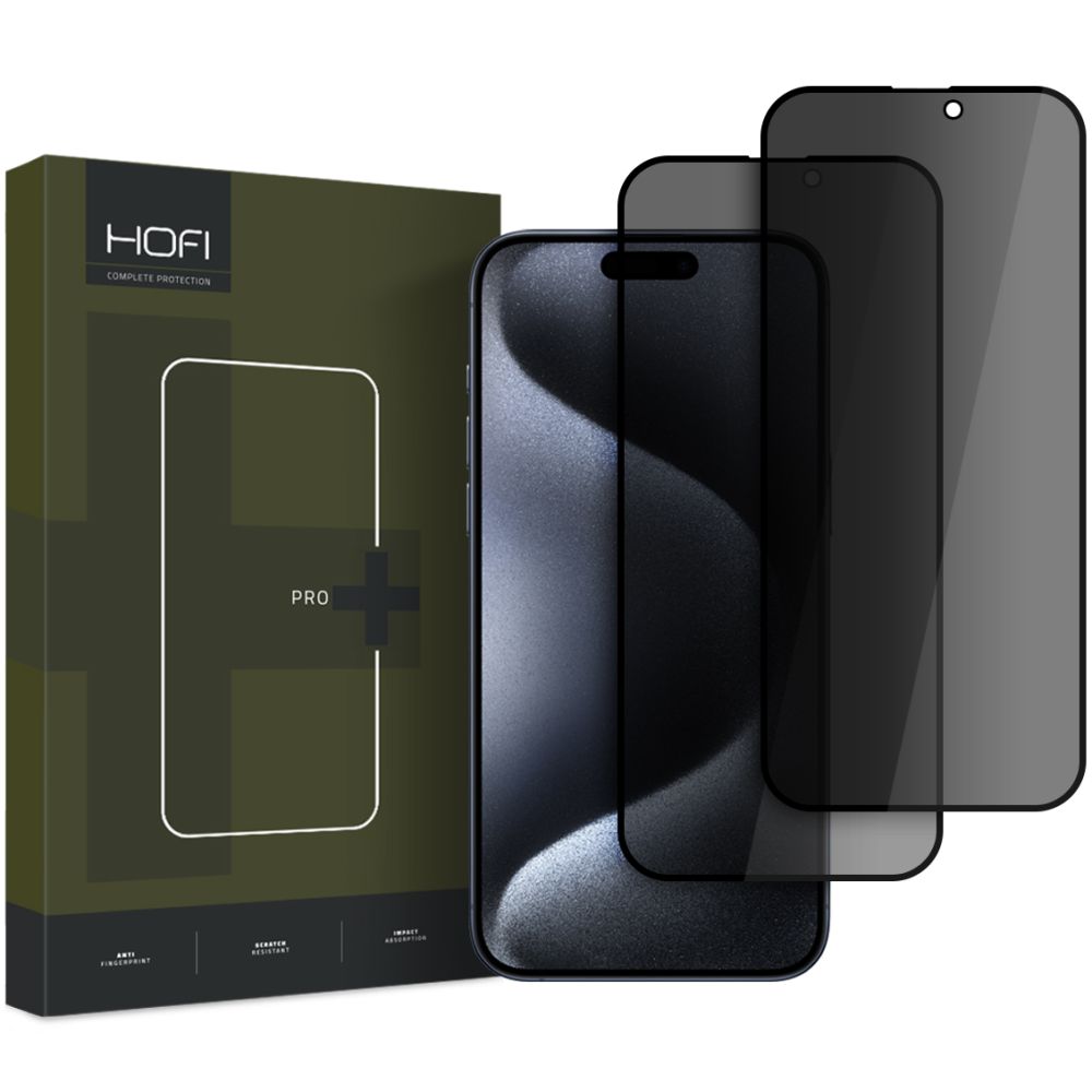 Película de Proteção de Ecrã Privacy HOFI Glass PRO+ para Apple iPhone 16 Pro Max, Vidro Temperado, Full Glue, Conjunto de 2 peças, 2.5D