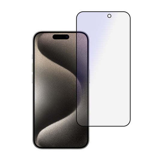Protetor de ecrã OEM anti-luz azul para Apple iPhone 16 Plus, vidro blindado, cola total, preto