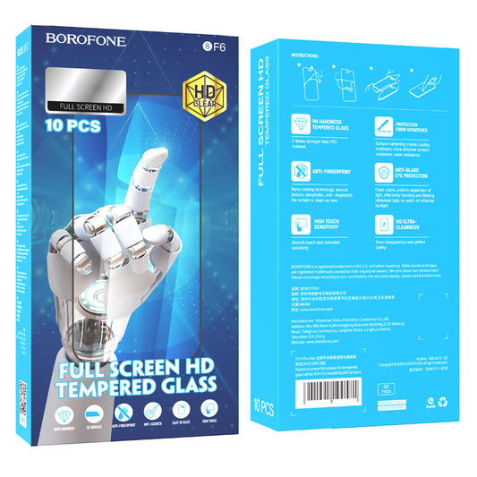 Protetor de ecrã Borofone BF6 Diamond Armor para Apple iPhone 16 Pro Max, Proteção de vidro, Cola total, Conjunto de 10 peças, Preto