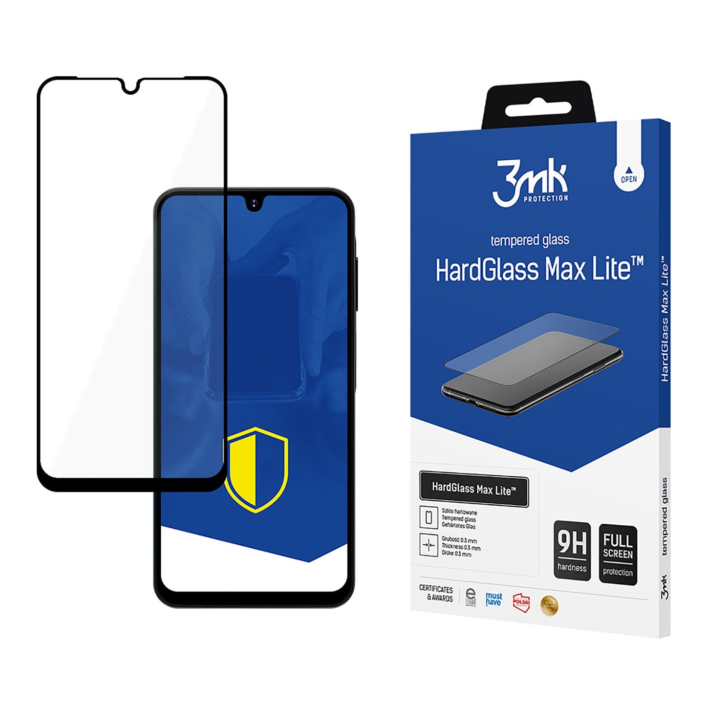 Película Protetora de Ecrã 3MK HardGlass Max Lite para Samsung Galaxy A26 A266 / A16 5G A166, Vidro Temperado, Colagem Completa, Preta