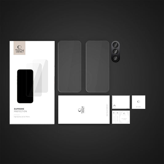 Película protetora do ecrã traseiro e da câmara Tech-Protect Supreme para Samsung Galaxy S24 FE S721, proteção de vidro, cola total, 2,5D