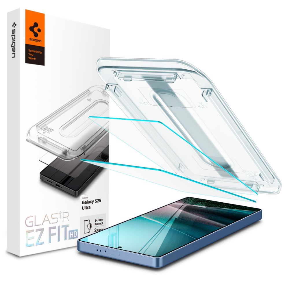Película Protetora de Ecrã Spigen GlastR EZ FIT HD para Samsung Galaxy S25 Ultra S938, Vidro Temperado, Colagem Completa, Conjunto de 2 peças AGL09082