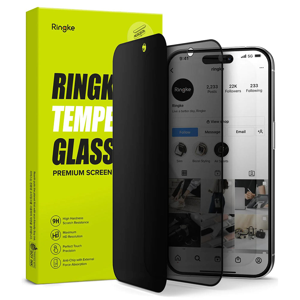 Película de Proteção de Ecrã Privacy Ringke para Apple iPhone 15 Pro Max, Vidro Temperado, Full Glue