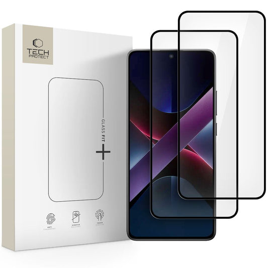 Película Protetora de Ecrã Tech-Protect FIT+ para Xiaomi Poco X7 Pro, Vidro Temperado, Colagem Total, Conjunto de 2 peças, 2.5D