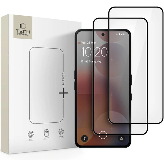 Película Protetora de Ecrã Tech-Protect FIT+ para Nothing Phone (3a) / Phone (3a) Pro, Vidro Temperado, Colagem Total, Conjunto de 2 peças, 2.5D, Preta