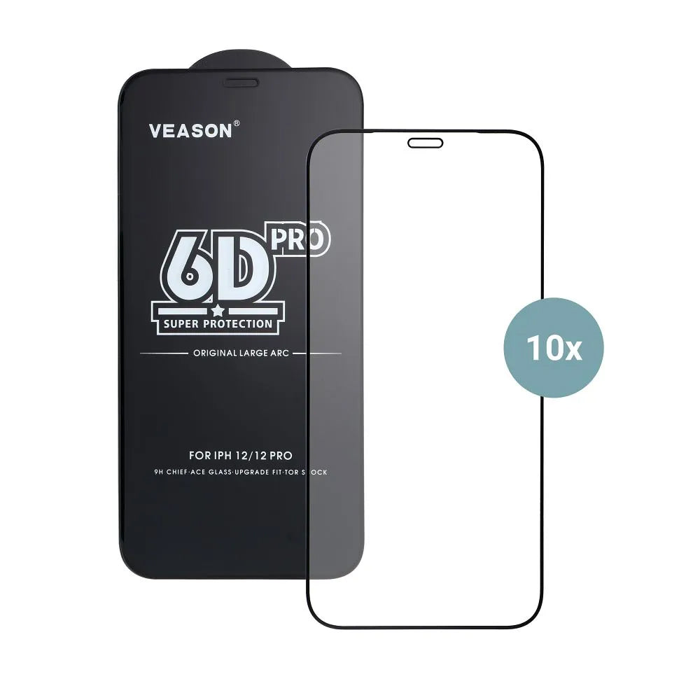 Película protetora de ecrã Veason PRO para Apple iPhone 17 Pro Max, Vidro Temperado, Cola Total, Conjunto de 10 unidades, 6D, Preta