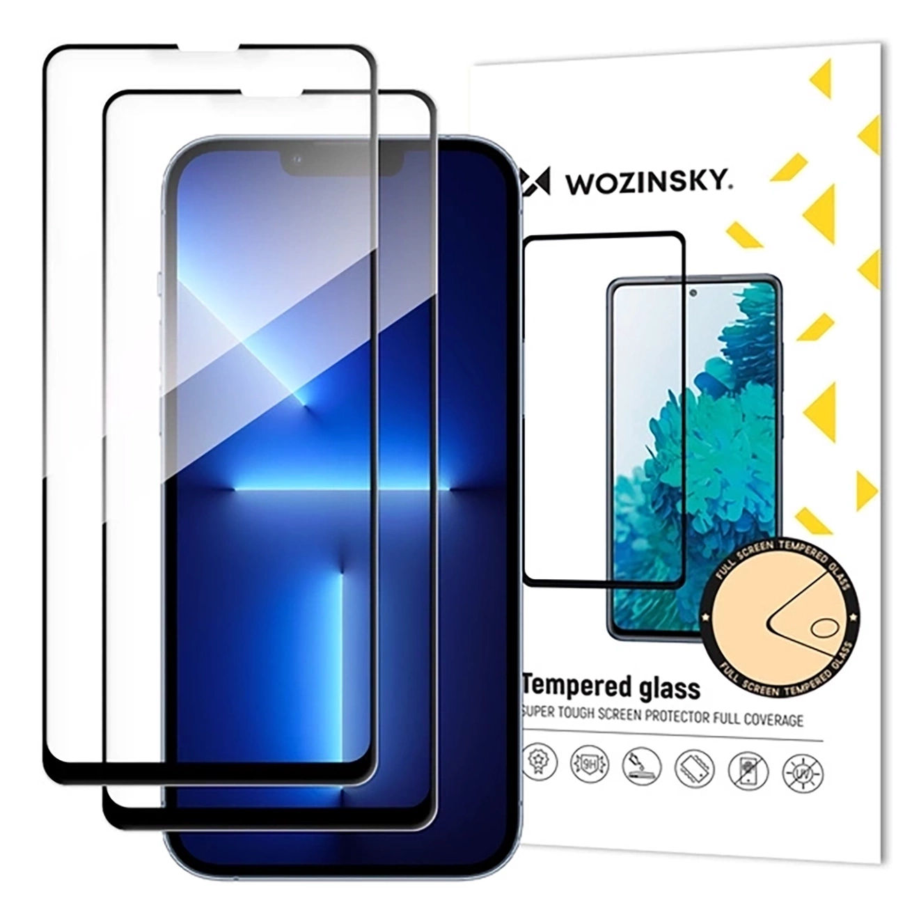 Película protetora de ecrã WZK para Samsung Galaxy S25 FE, Vidro Temperado, Cola Total, Conjunto de 2 peças, Preta