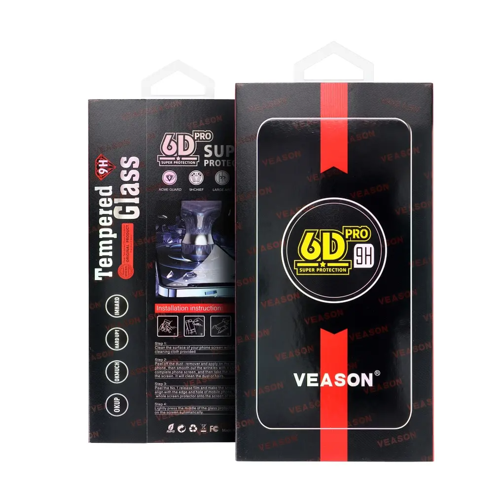 Película protetora de ecrã Veason PRO para Apple iPhone 16 / 15, Vidro Temperado, Cola Total, 6D, Preta