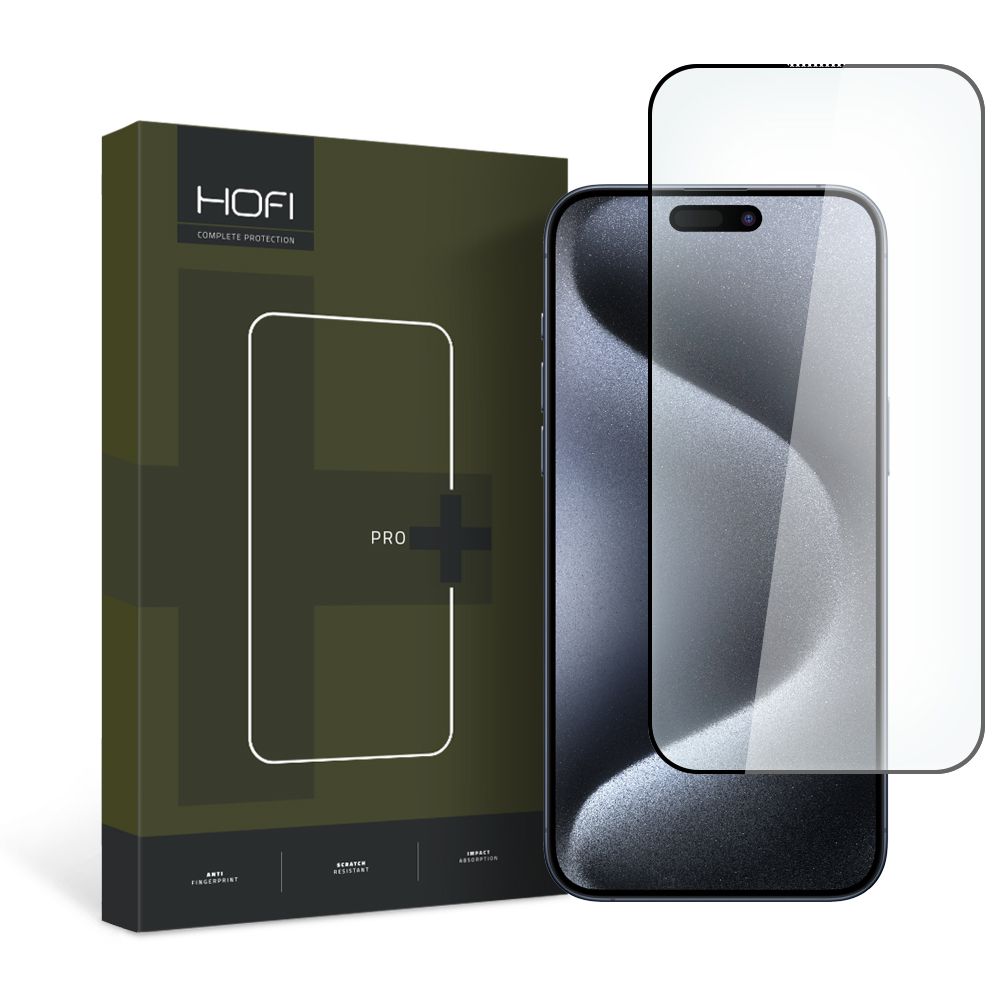 Película Protetora de Ecrã HOFI PRO+ para Apple iPhone 15 Pro, Vidro Temperado, Colagem Total, 2.5D, Preta