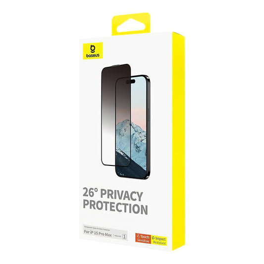 Protetor de ecrã privado Baseus Diamond para Apple iPhone 15 Pro Max, Vidro de proteção, Cola total P60057405203-03