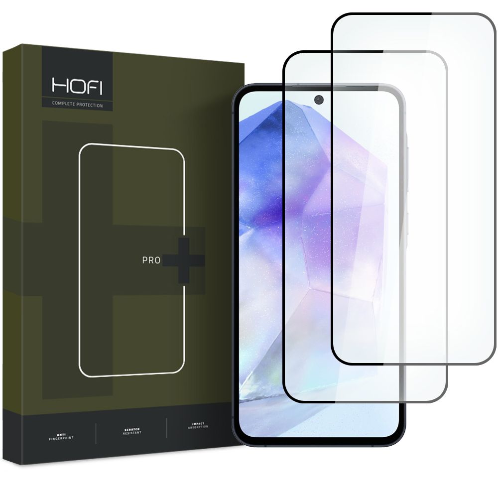 HOFI Glass PRO+ Protetor de ecrã para Samsung Galaxy A55 5G A556 / A35 5G A356, Escudo de vidro, Cola total, Conjunto 2 peças, 2.5D, Preto