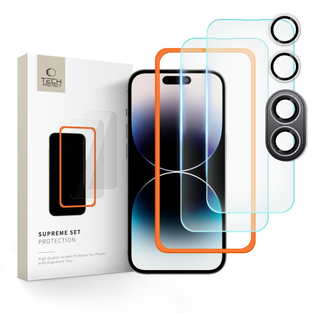 Película protetora do ecrã e da câmara traseira Tech-Protect Supreme para Apple iPhone 16 Plus, proteção de vidro, cola total