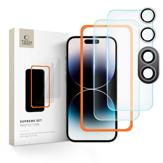 Película protetora do ecrã e da câmara traseira Tech-Protect Supreme para Apple iPhone 16 Plus, proteção de vidro, cola total