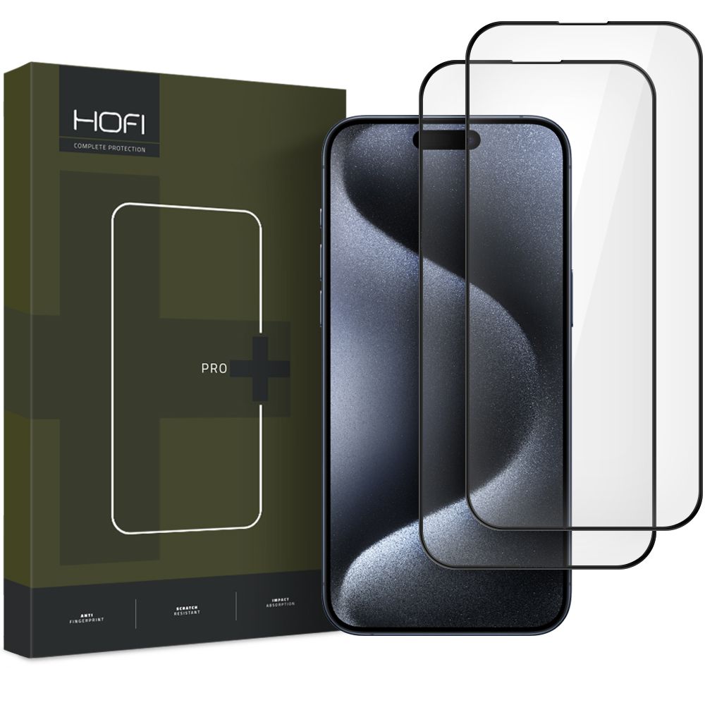 Protetor de ecrã HOFI Glass PRO+ para Apple iPhone 16 Pro, vidro de proteção, cola total, conjunto 2 peças, 2.5D, preto