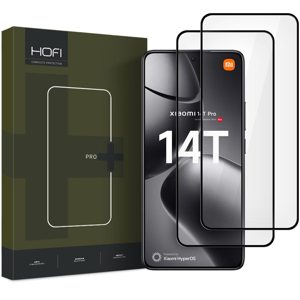 HOFI Glass PRO+ Protetor de ecrã para Xiaomi 14T Pro / 14T, vidro blindado, cola total, conjunto de 2 peças, 2.5D, preto