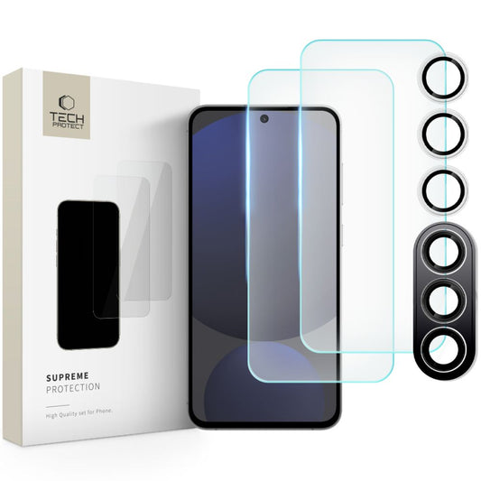 Película protetora do ecrã traseiro e da câmara Tech-Protect Supreme para Samsung Galaxy S24 FE S721, proteção de vidro, cola total, 2,5D