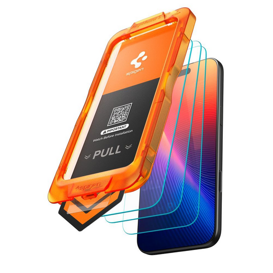 Película Protetora de Ecrã Spigen GlastR Align Master Slim para Apple iPhone 17 Pro, Vidro Temperado, Colagem Total, Conjunto de 3 Peças