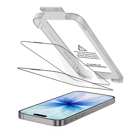 Película Protetora de Ecrã Tech-Protect Quick Set+ para Apple iPhone 17, Vidro Temperado, Colagem Total, Conjunto de 2 peças, Preta