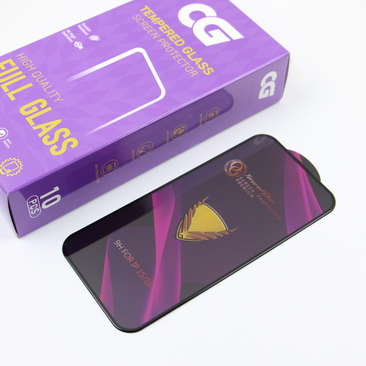Película protetora de ecrã OG Premium para Apple iPhone 14 Pro, Vidro Temperado, Cola Total, Conjunto de 10 unidades, Preto
