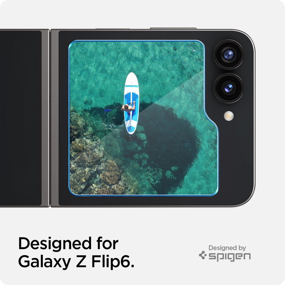 Película Protetora de Ecrã Exterior Spigen GlastR EZ FIT para Samsung Galaxy Z Flip6 F741, Vidro Temperado, Colagem Total, Conjunto de 2 peças AGL07972